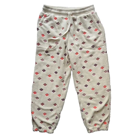 Anthropologie Daily Practice Ivory Lounge Fleece Jogger Pants Embroidered Size M - Picture 11 of 11